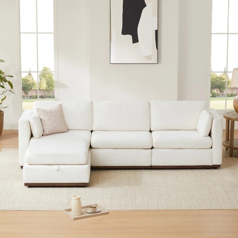 Canapé d'angle modulable surdimensionné en tissu Mia avec piètement en bois amélioré