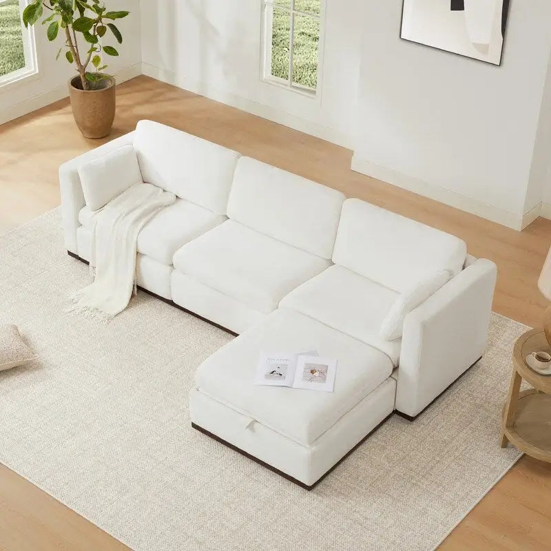 Canapé d'angle modulable surdimensionné en tissu Mia avec piètement en bois amélioré