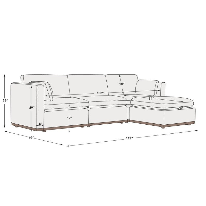 Canapé d'angle modulable surdimensionné en tissu Mia avec piètement en bois amélioré