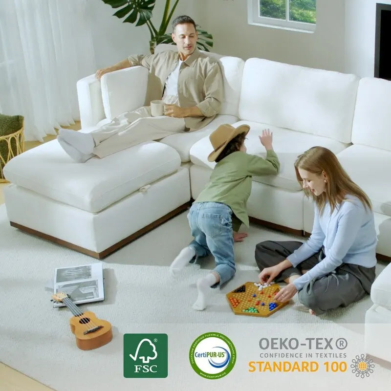 Canapé d'angle modulable surdimensionné en tissu Mia avec piètement en bois amélioré