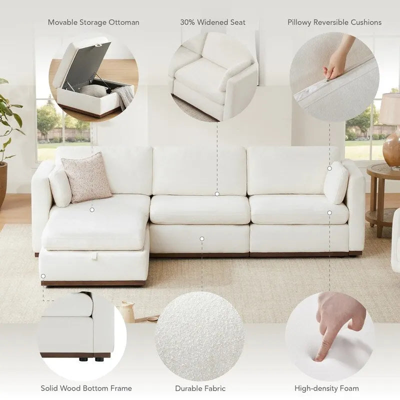Canapé d'angle modulable surdimensionné en tissu Mia avec piètement en bois amélioré