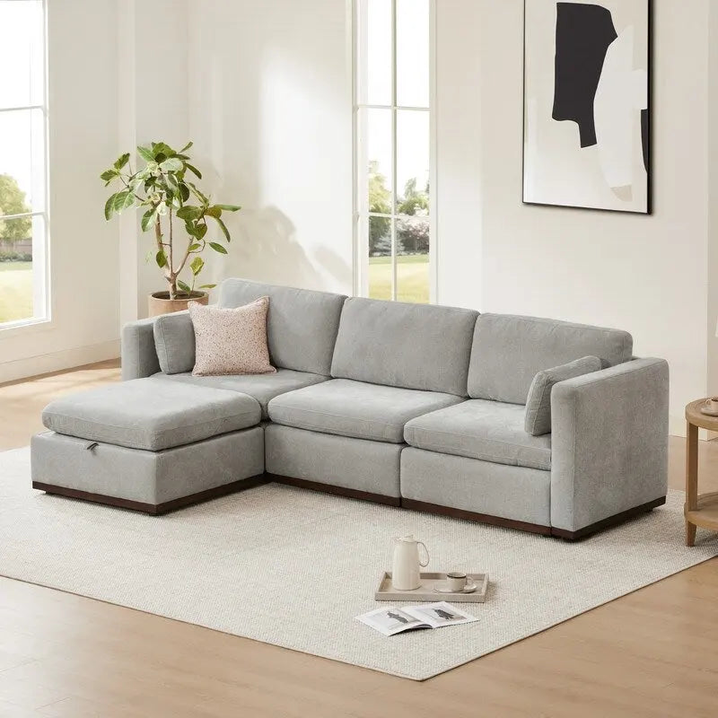 Canapé d'angle modulable surdimensionné en tissu Mia avec piètement en bois amélioré