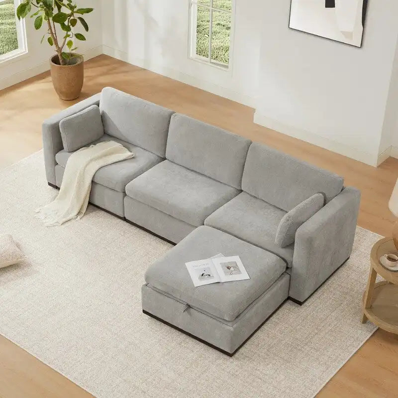 Canapé d'angle modulable surdimensionné en tissu Mia avec piètement en bois amélioré
