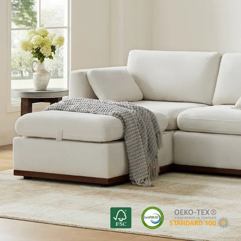 Canapé d'angle modulable surdimensionné en tissu Mia avec piètement en bois amélioré