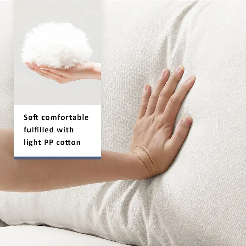 Canapé d'angle en forme de L « Cloud » avec coussins décoratifs, pouf et assise large