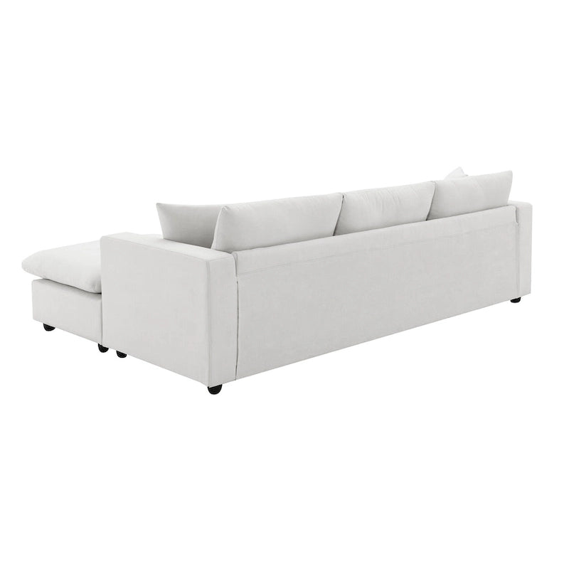 Canapé d'angle en forme de L « Cloud » avec coussins décoratifs, pouf et assise large