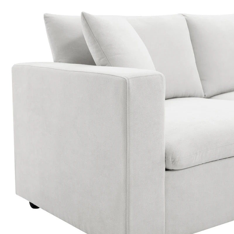 Canapé d'angle en forme de L « Cloud » avec coussins décoratifs, pouf et assise large
