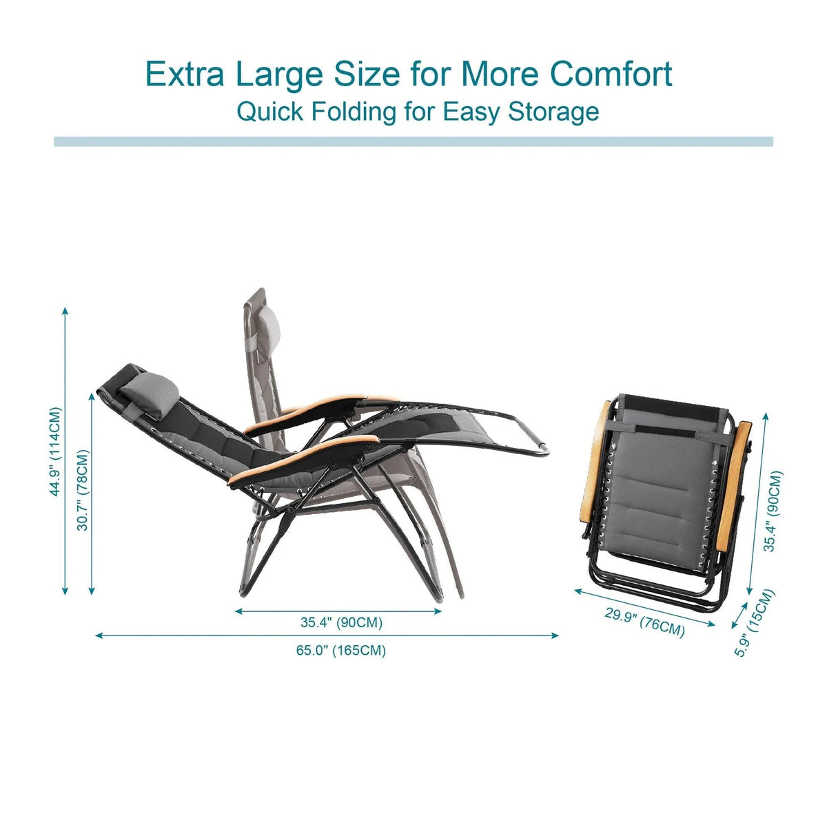 Fauteuil de relaxation zéro gravité XL surdimensionné rembourré avec accoudoirs plus larges et porte-gobelet réglable - N/A