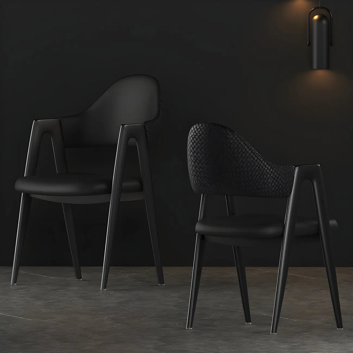 Chaise de salle à manger moderne en cuir à dossier ouvert et incurvé avec accoudoirs