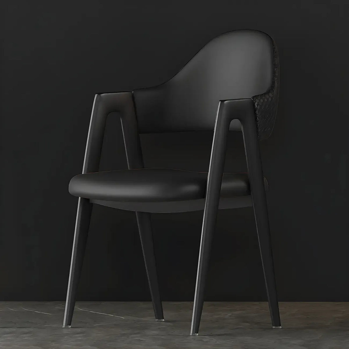 Chaise de salle à manger moderne en cuir à dossier ouvert et incurvé avec accoudoirs