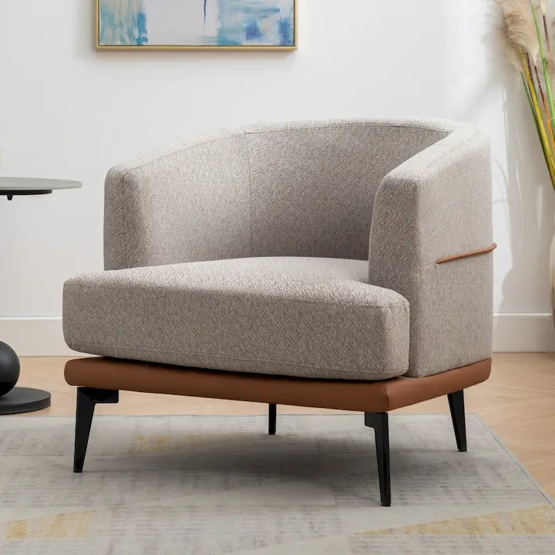 Fauteuil moderne bicolore en tissu, fauteuil rond rembourré pour salon, chambre à coucher, salle de lecture, orange brûlé