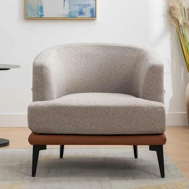 Fauteuil moderne bicolore en tissu, fauteuil rond rembourré pour salon, chambre à coucher, salle de lecture, orange brûlé