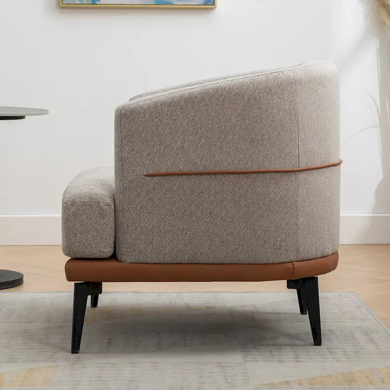 Fauteuil moderne bicolore en tissu, fauteuil rond rembourré pour salon, chambre à coucher, salle de lecture, orange brûlé