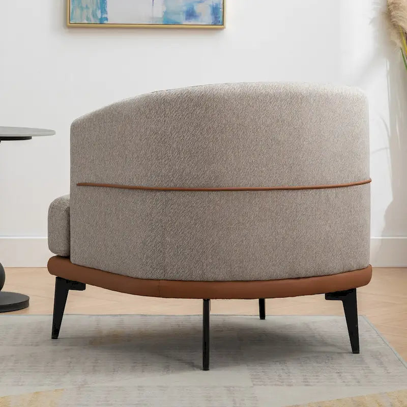 Fauteuil moderne bicolore en tissu, fauteuil rond rembourré pour salon, chambre à coucher, salle de lecture, orange brûlé
