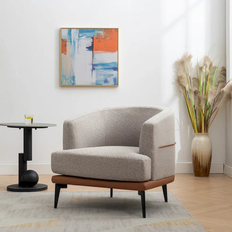 Fauteuil moderne bicolore en tissu, fauteuil rond rembourré pour salon, chambre à coucher, salle de lecture, orange brûlé