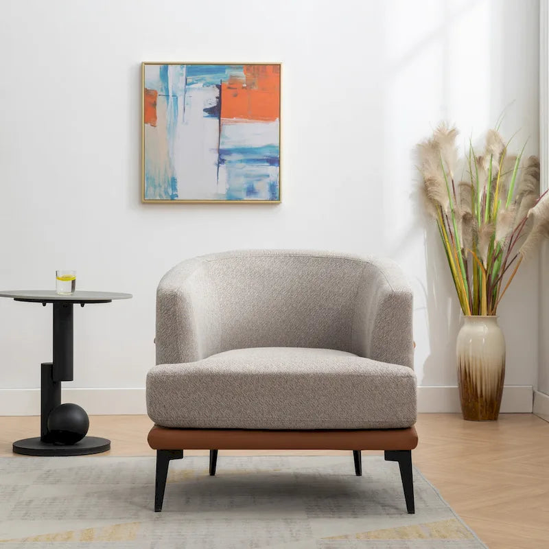 Fauteuil moderne bicolore en tissu, fauteuil rond rembourré pour salon, chambre à coucher, salle de lecture, orange brûlé