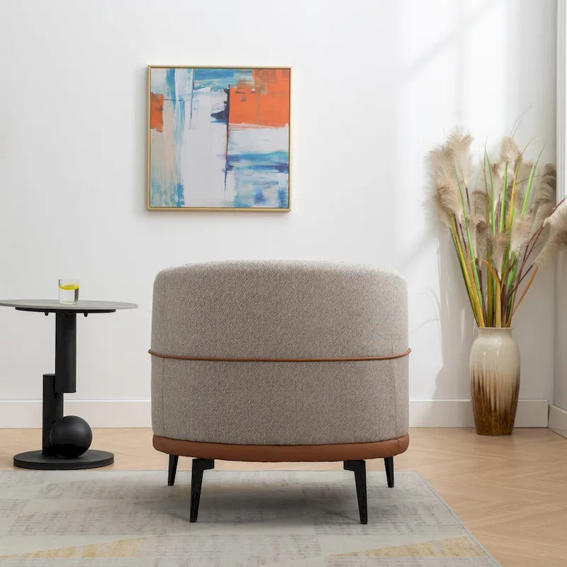Fauteuil moderne bicolore en tissu, fauteuil rond rembourré pour salon, chambre à coucher, salle de lecture, orange brûlé