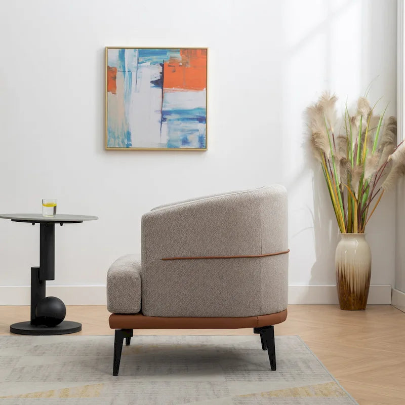 Fauteuil moderne bicolore en tissu, fauteuil rond rembourré pour salon, chambre à coucher, salle de lecture, orange brûlé