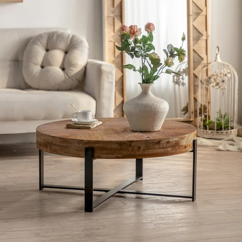 Table basse ronde moderne rétro à empiècements