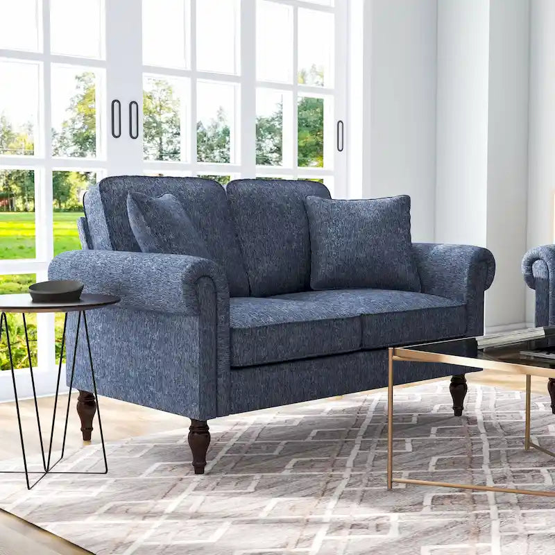 Causeuse en chenille traditionnelle avec plusieurs coussins