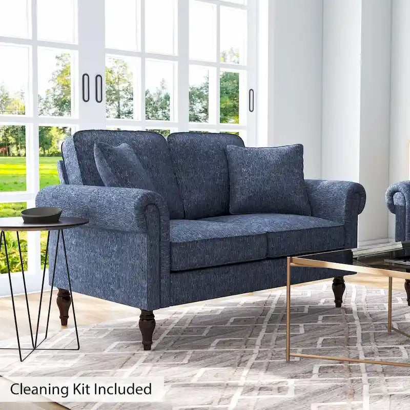 Causeuse en chenille traditionnelle avec plusieurs coussins