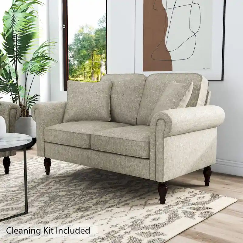 Causeuse en chenille traditionnelle avec plusieurs coussins