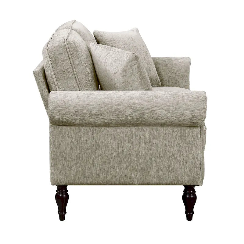 Causeuse en chenille traditionnelle avec plusieurs coussins
