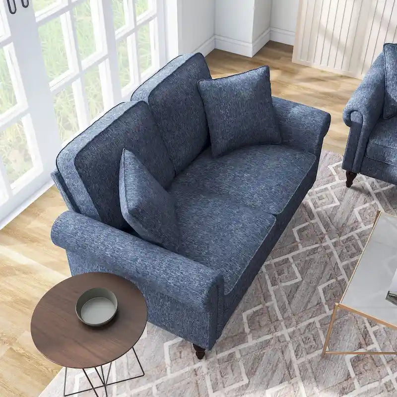 Causeuse en chenille traditionnelle avec plusieurs coussins