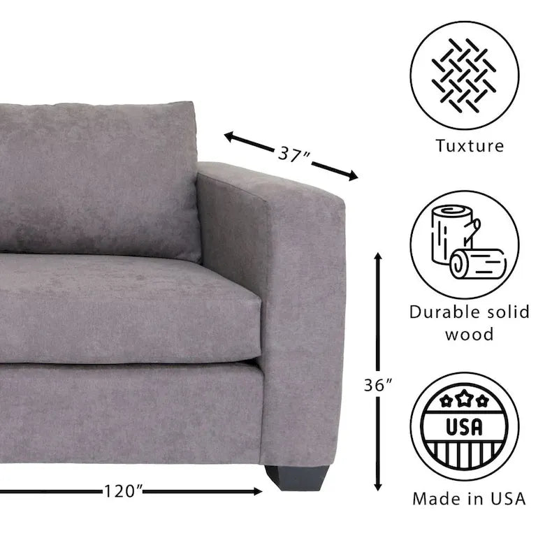 Canapé d'angle contemporain en forme de L, tissu polyester, cadre en bois massif, rembourré