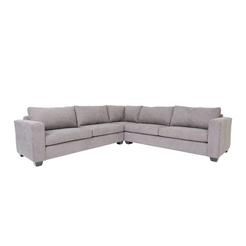 Canapé d'angle contemporain en forme de L, tissu polyester, cadre en bois massif, rembourré