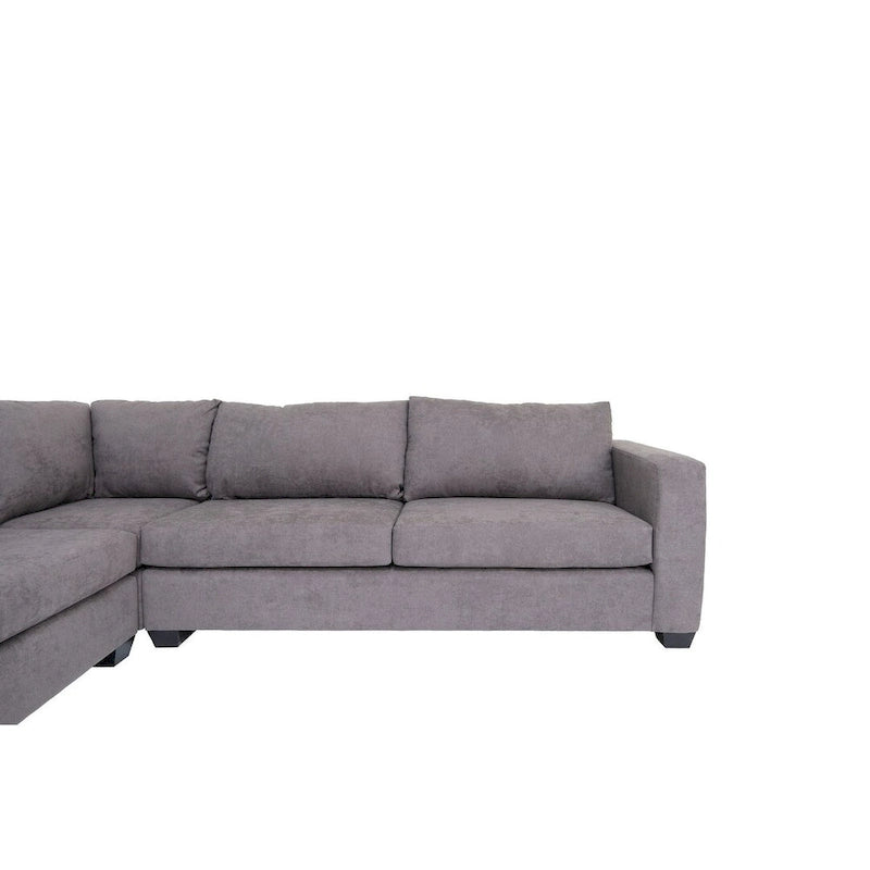 Canapé d'angle contemporain en forme de L, tissu polyester, cadre en bois massif, rembourré
