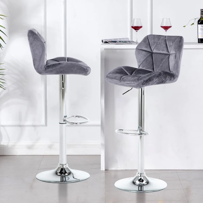 Upholstered Adjustable Barstools Counter Bar Pub Height Stools  of 2