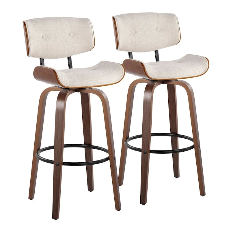 Tabouret de bar Leksand 30 à hauteur fixe avec pieds en bois courbé (lot de 2)