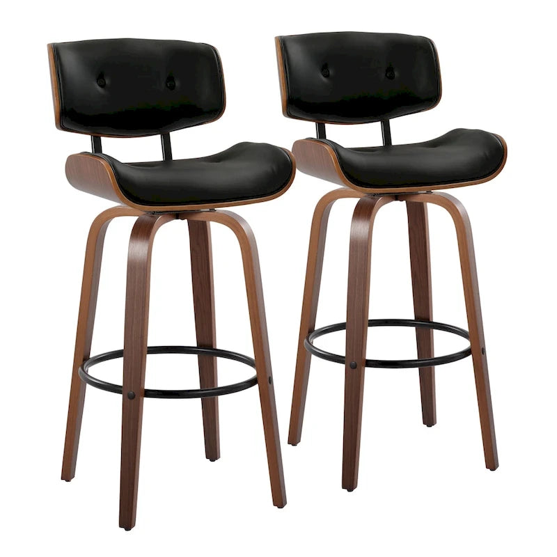 Tabouret de bar Leksand 30 à hauteur fixe avec pieds en bois courbé (lot de 2)