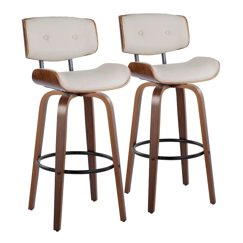 Tabouret de bar Leksand 30 à hauteur fixe avec pieds en bois courbé (lot de 2)