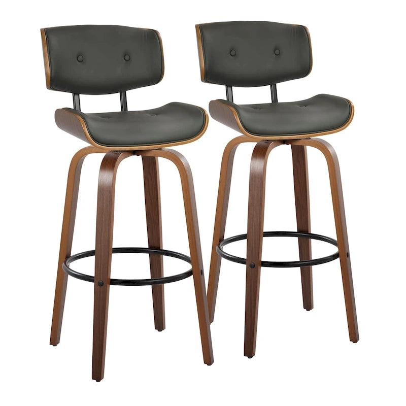 Tabouret de bar Leksand 30 à hauteur fixe avec pieds en bois courbé (lot de 2)