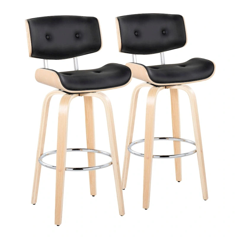 Tabouret de bar Leksand 30 à hauteur fixe avec pieds en bois courbé (lot de 2)
