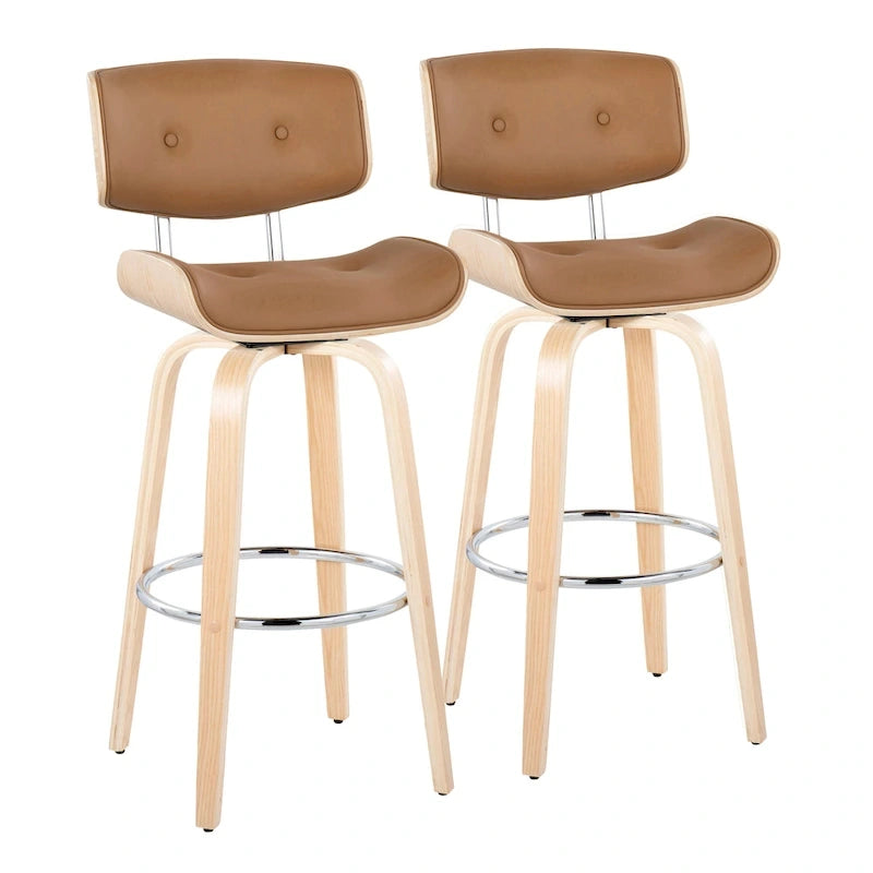 Tabouret de bar Leksand 30 à hauteur fixe avec pieds en bois courbé (lot de 2)