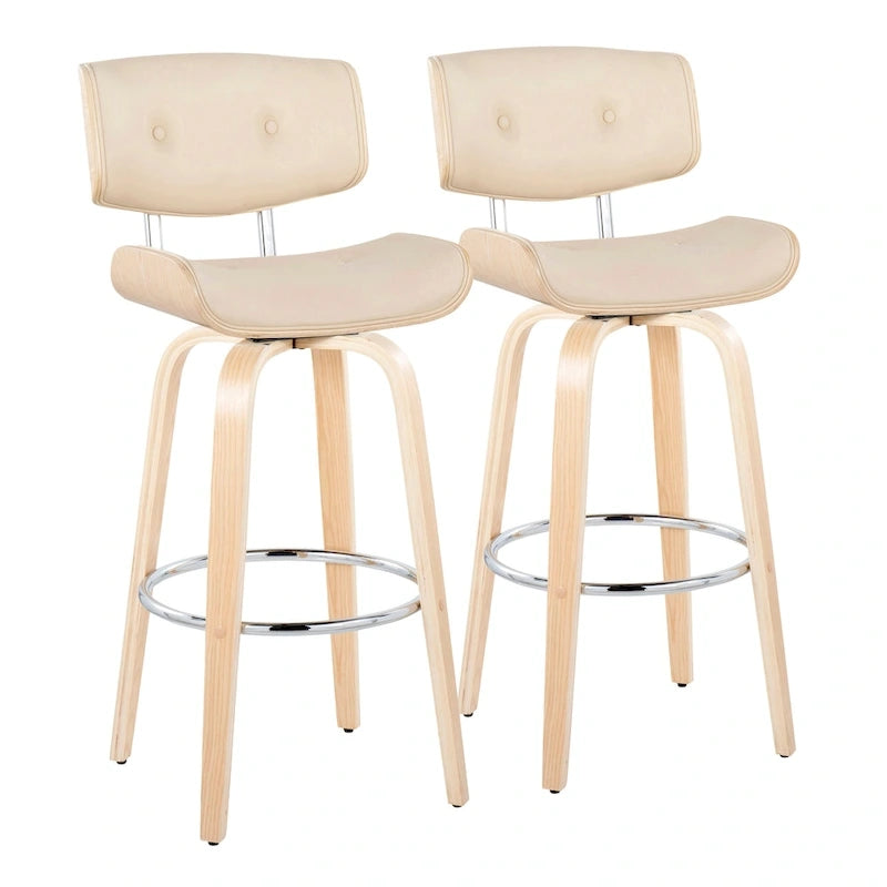 Tabouret de bar Leksand 30 à hauteur fixe avec pieds en bois courbé (lot de 2)