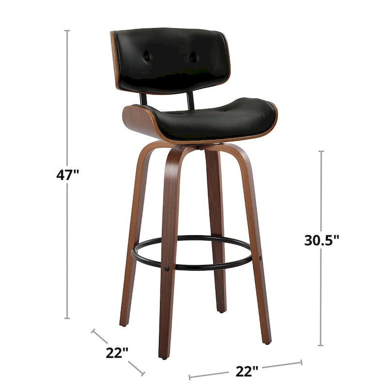 Tabouret de bar Leksand 30 à hauteur fixe avec pieds en bois courbé (lot de 2)