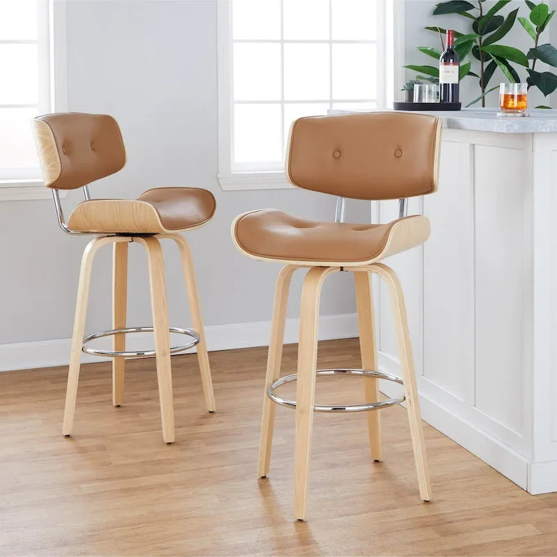 Tabouret de bar Leksand 30 à hauteur fixe avec pieds en bois courbé (lot de 2)