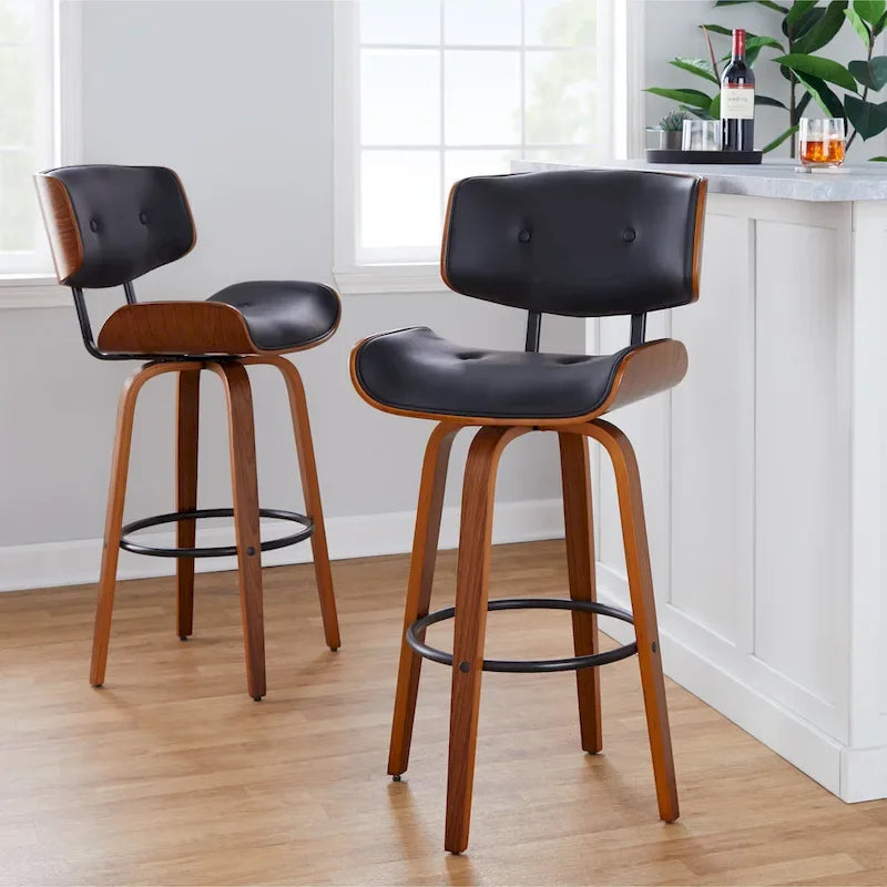 Tabouret de bar Leksand 30 à hauteur fixe avec pieds en bois courbé (lot de 2)