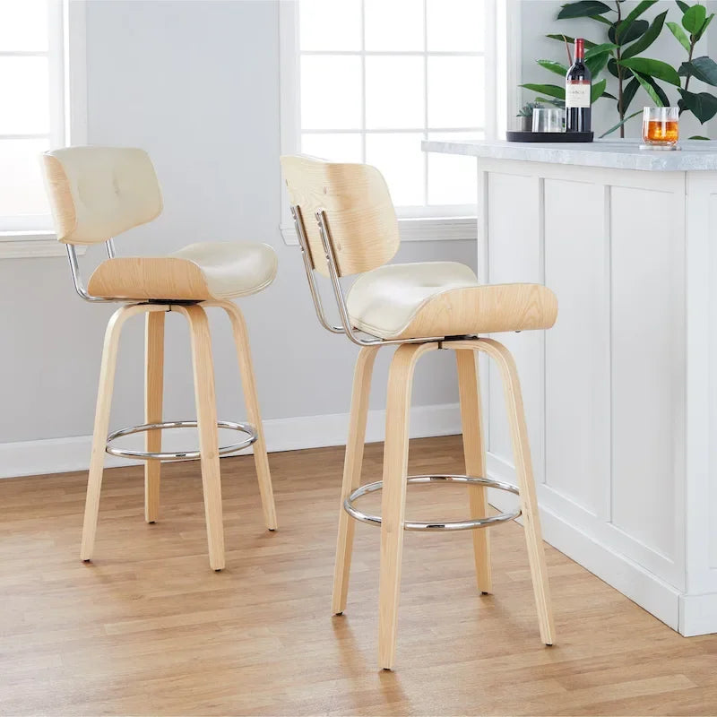 Tabouret de bar Leksand 30 à hauteur fixe avec pieds en bois courbé (lot de 2)