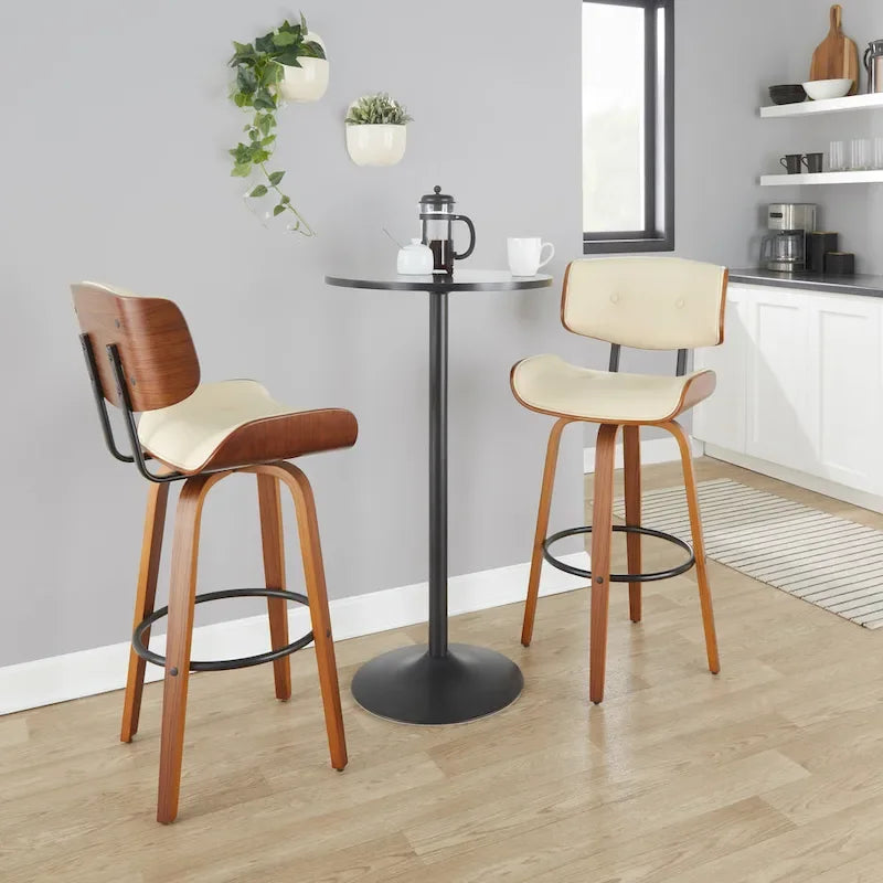 Tabouret de bar Leksand 30 à hauteur fixe avec pieds en bois courbé (lot de 2)