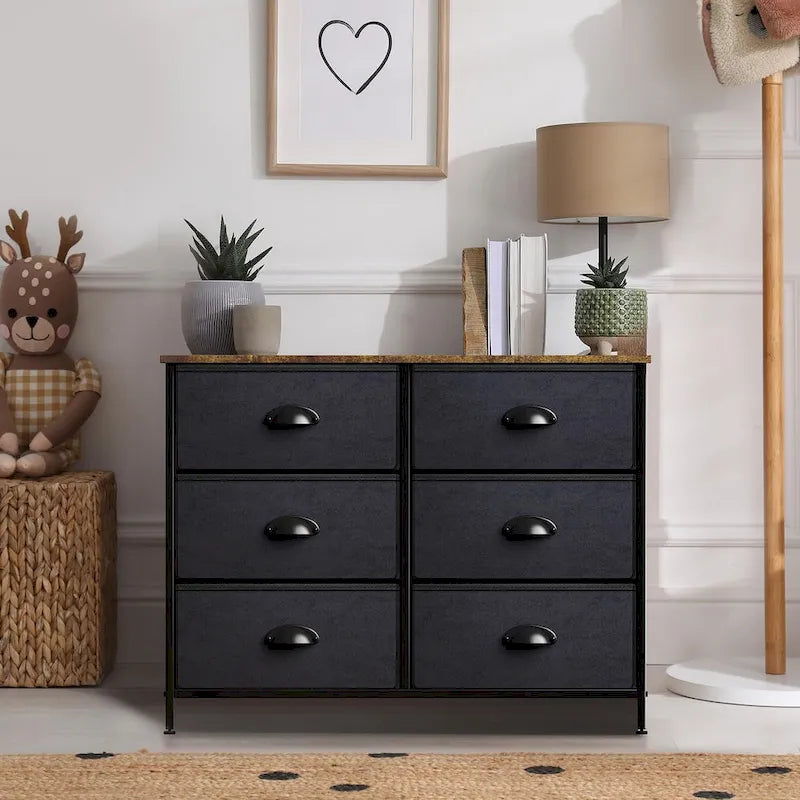 Petite commode à 6 tiroirs – Étagère supérieure de style rustique en bois