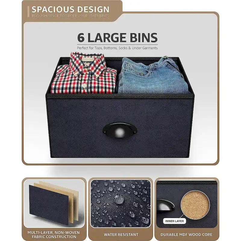 Petite commode à 6 tiroirs – Étagère supérieure de style rustique en bois
