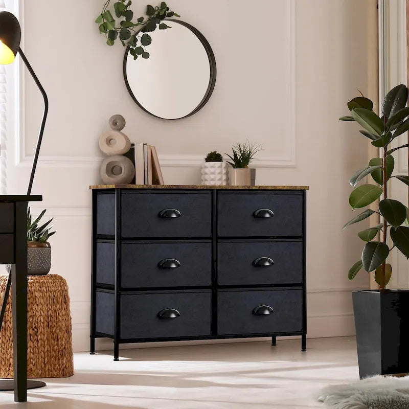 Petite commode à 6 tiroirs – Étagère supérieure de style rustique en bois