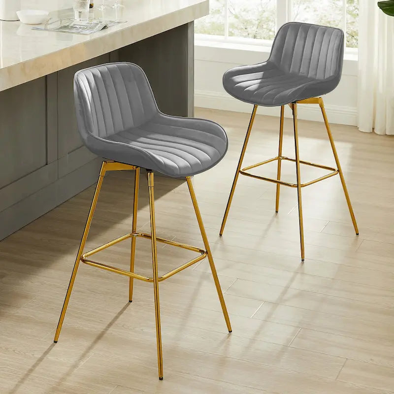 Tabourets de Bar Pivotants en Velours Art Leon (lot de 2)