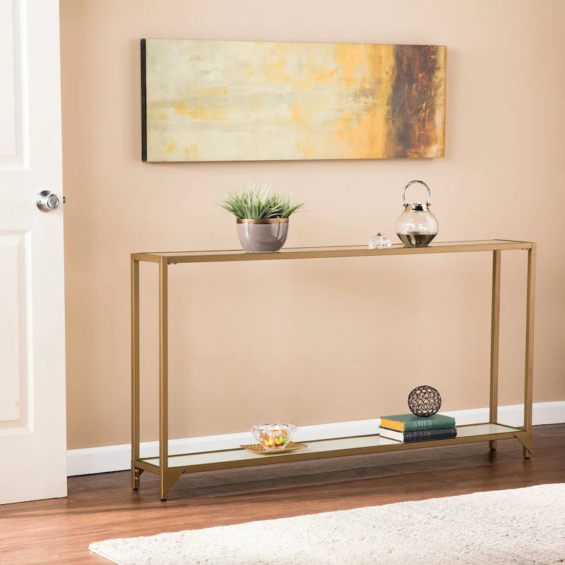  Grant Narrow Console Table with Glass Shelf Display