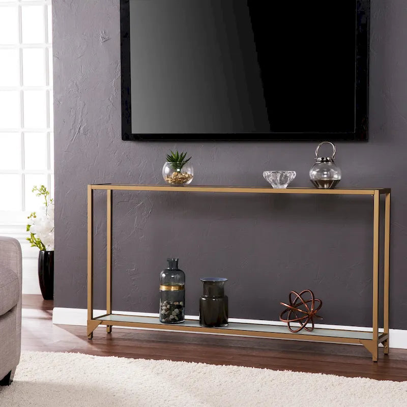 Console étroite Grant avec étagère en verre